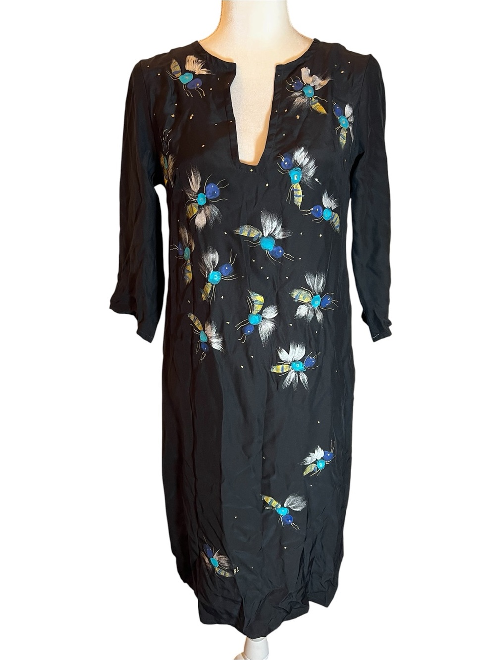 Loup Black Long-Sleeve Embroidered Floral Tunic Dress